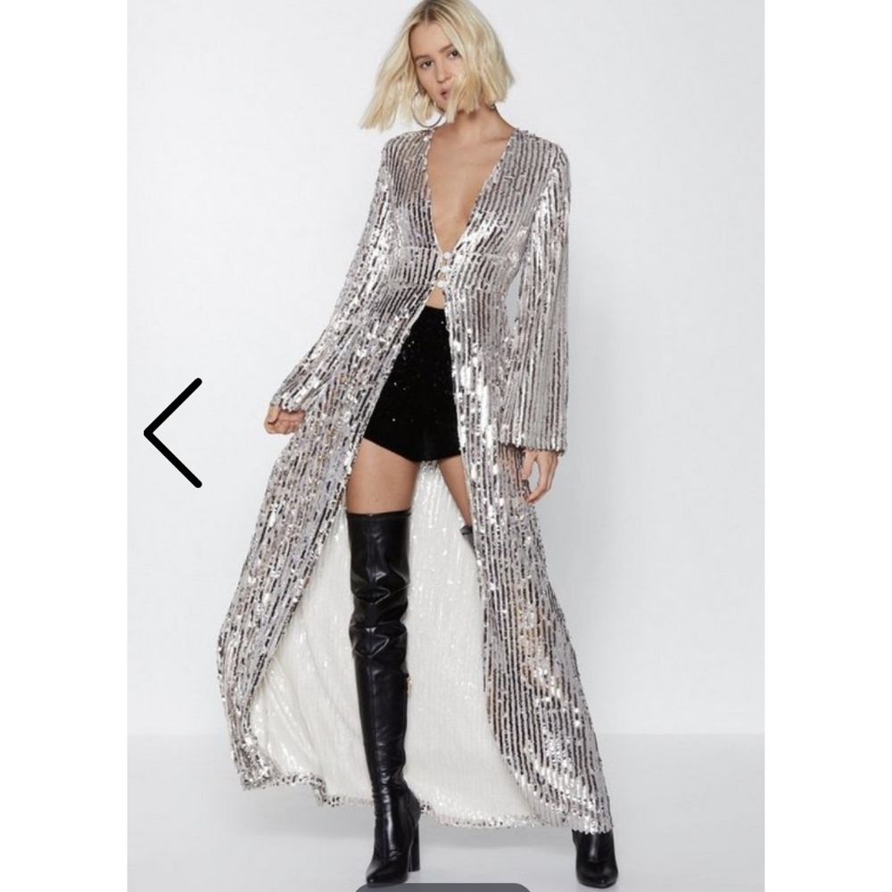 Nasty Gal sequin Kimono Duster Jacket Robe Perfect Holiday Sparkle